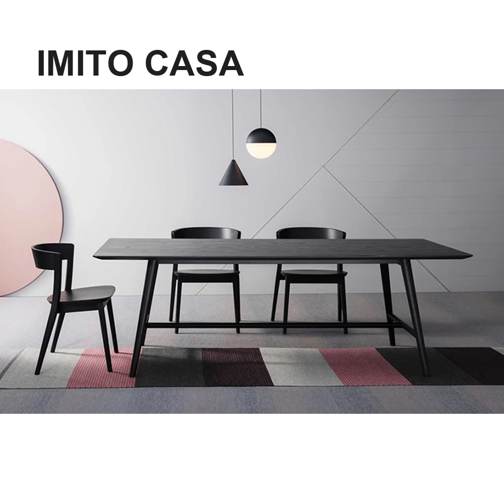 
Italy High Quality Black Solid Wood Dining Table On Sale European Simple Design Rectangular Dining Table For 6 People Hot Sale 
