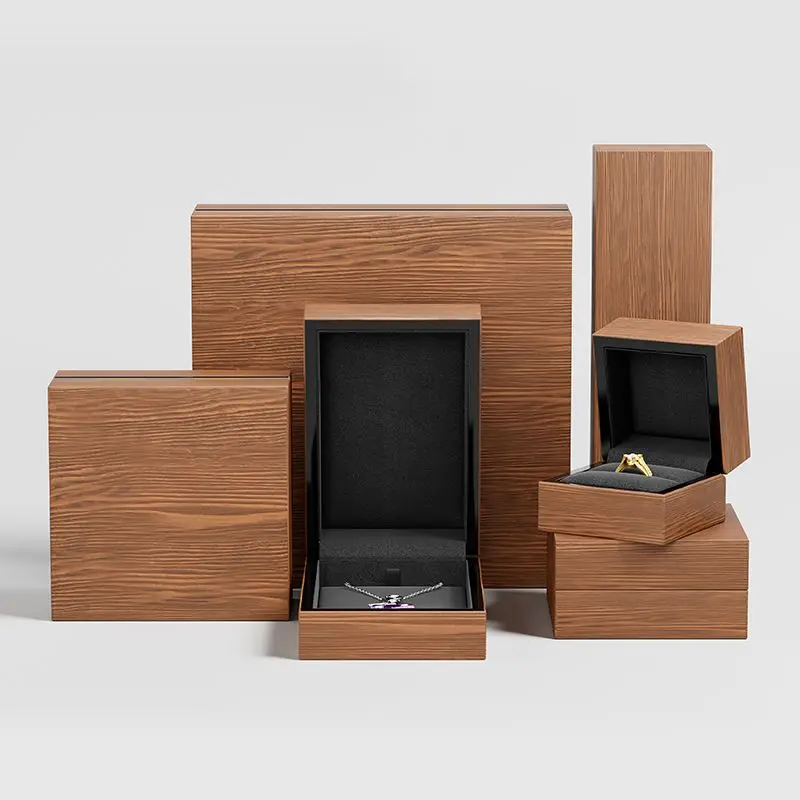 FORTE Custom Luxury Wooden Jewelry Box Black Wood Jewelry Set Box Custom Logo High Glossy Wooden Ring Pendant Bracelet Box Set