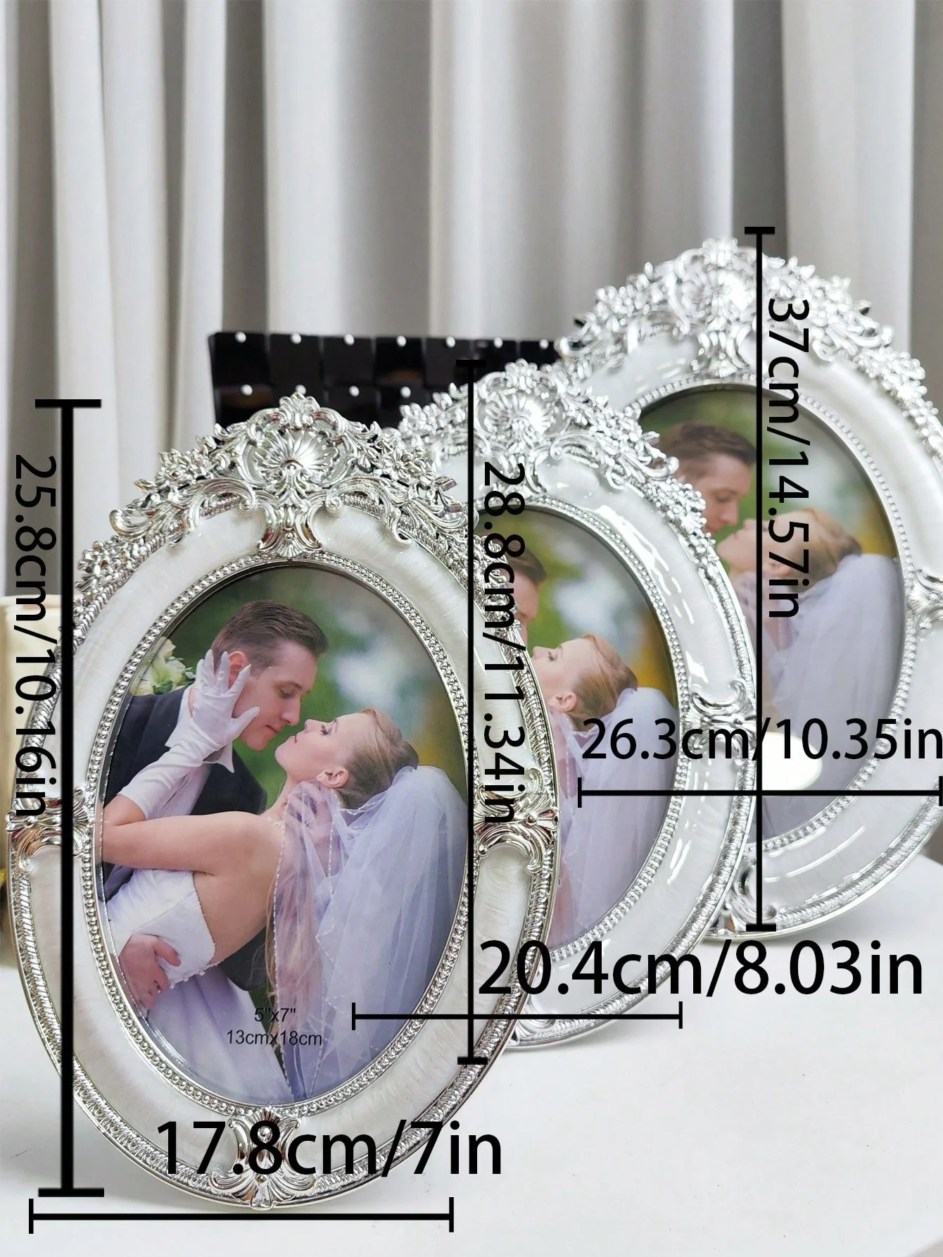 Plastic frame 5*7 6*8 8*10 oval silver plastic picture frame with grand European style display wholesale