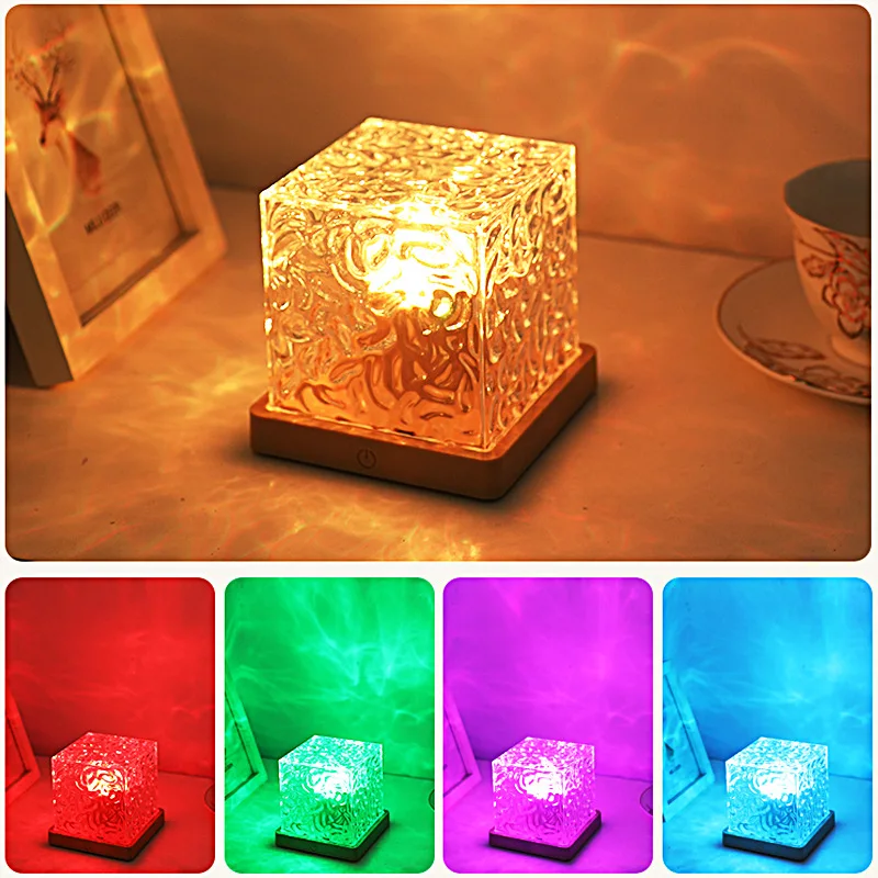 USB rechargeable  water ripple atmosphere light Nightlight birthday gift bedroom flame aurora dynamic lamp mothers day