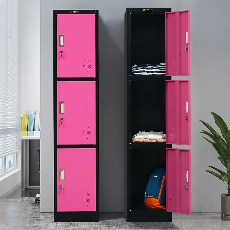 For School Business Gym Locker Wall storage Key lock 3 door cabinets garage storage locker