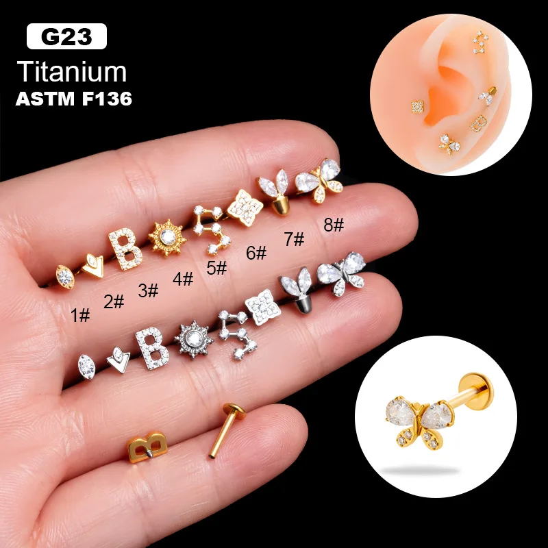 YW Titanium G23 Labret пирсинг ювелирные изделия для ушной раковины ASTM F136 титановая Бабочка Цветок