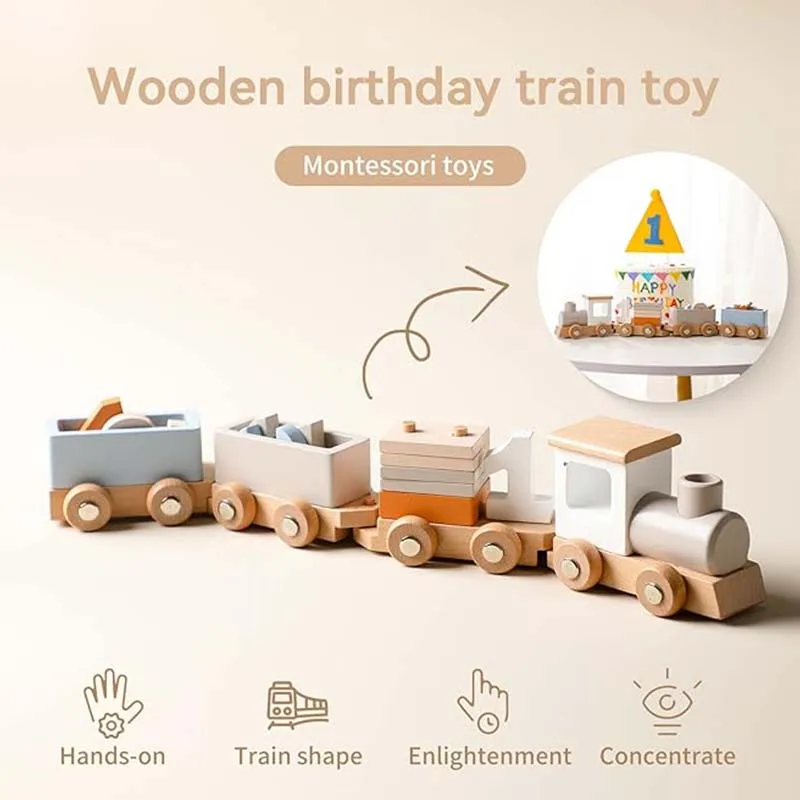 Wooden Train Set for Baby Gift Toys with Numbers and Blocks Train Toy 12 PCS for Toddler Boys and Girls 1 2 3 4 5 Birthday Gift
