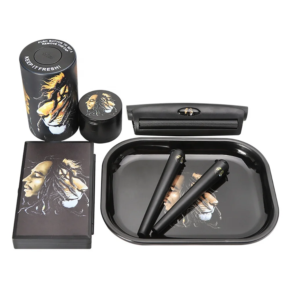 Portable Smoke Kit Rolling Cigarette Set With Metal Tray Smoking Box Accessories Sets