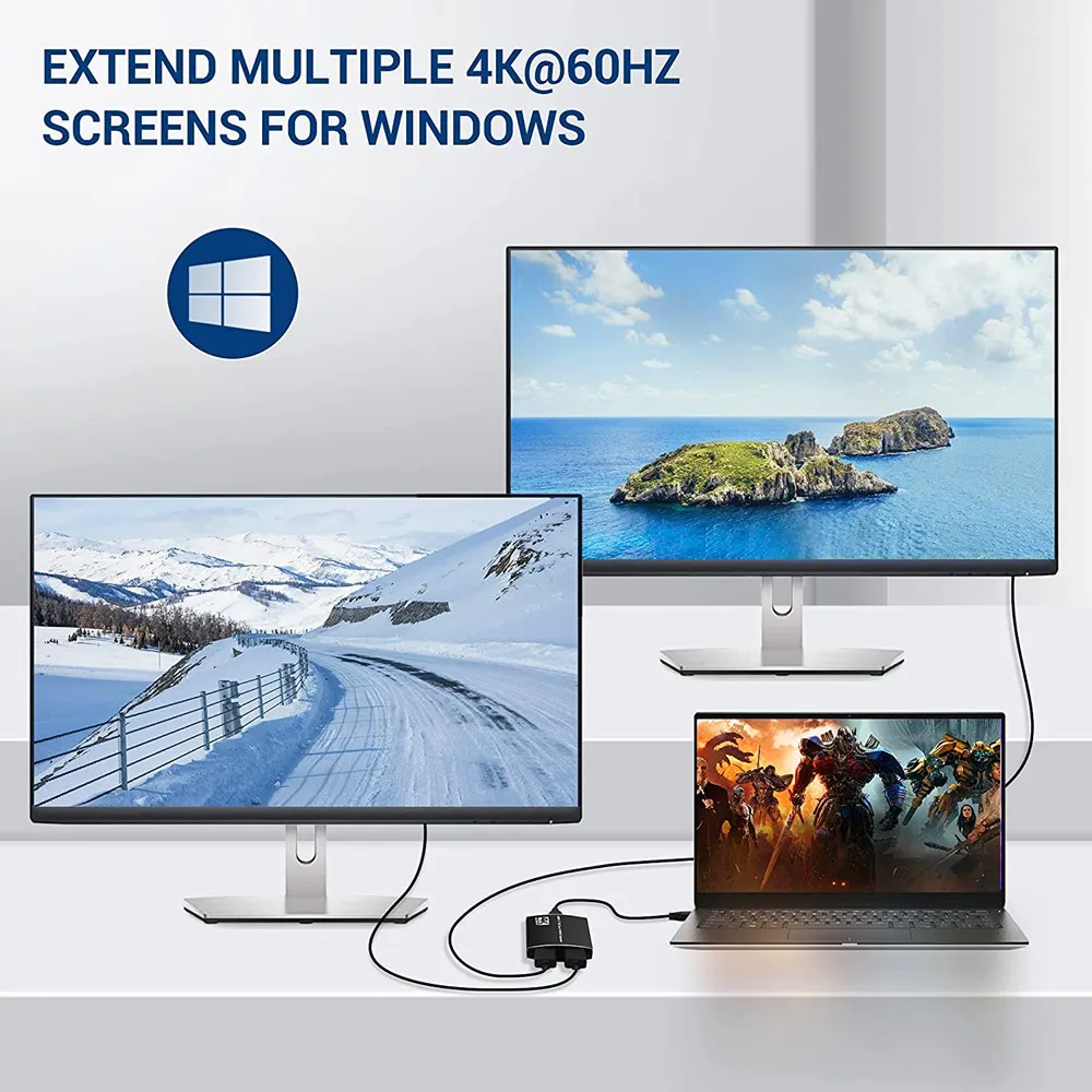 USB C to Dual HDMI Displays Digital AV Adapter 4K 60hz USB 3.1 Type C to 2 Port HDMI Converter with PD and 3.5mm Audio