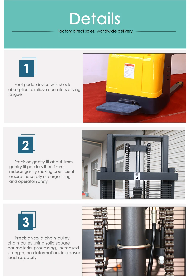 1.5 ton stacker electric price forklift truck hydraulic stacker pallet for hot sale Standing and driving full electric stacker