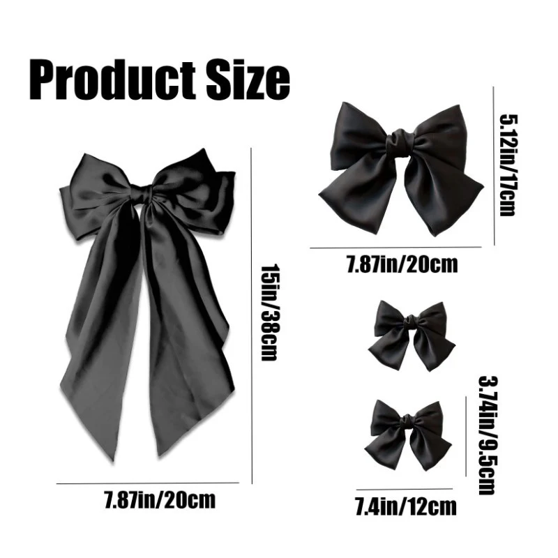 Silky Satin Long Tail mini solid color hair bows elastic hair bands for Girls Women