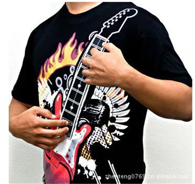 2023 fashion rock music guitar design LED T-shirt panel,el tee panel