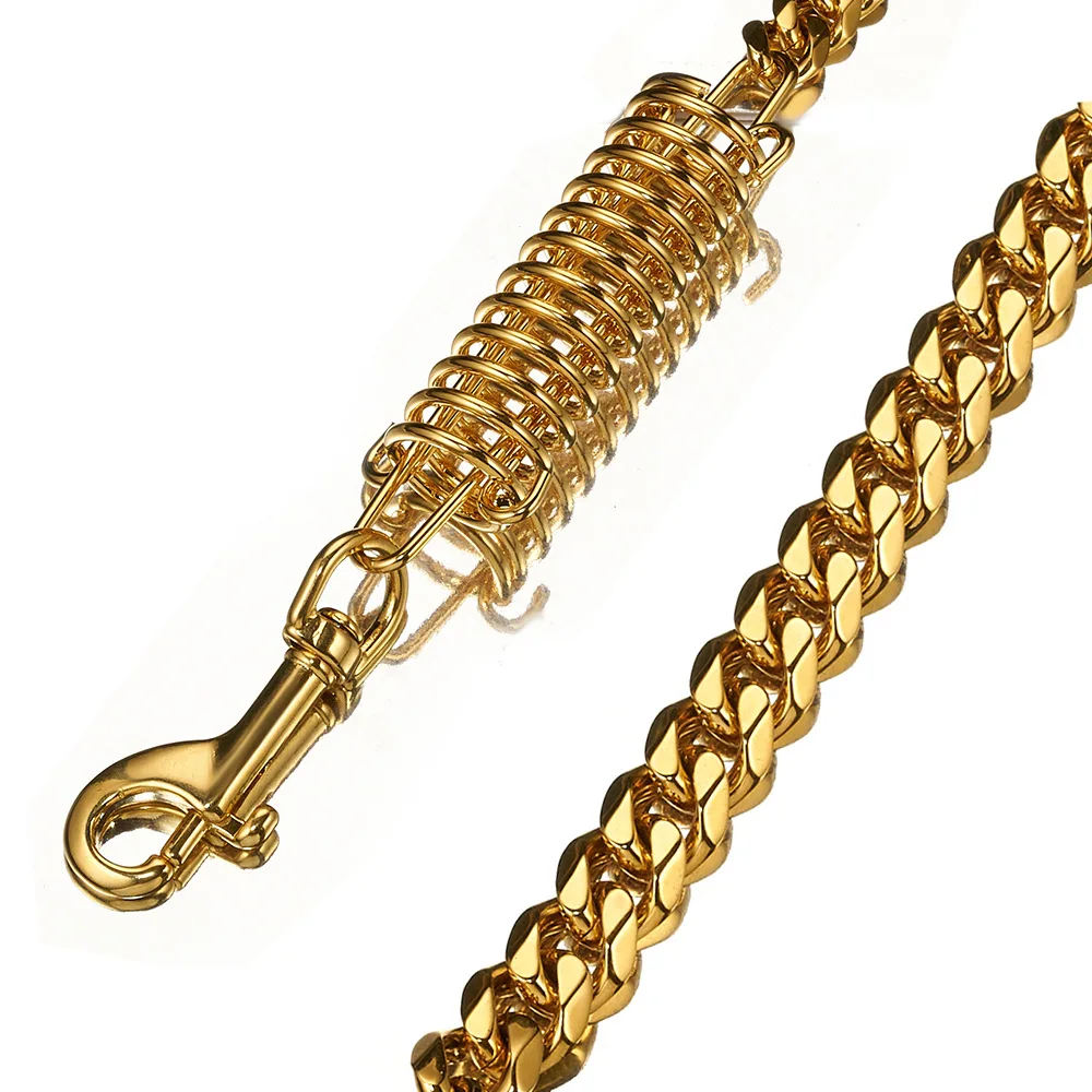 Luxury Gold Dog Collar Chain Leash Bully Cuban Pet Collar And Lead Leash
