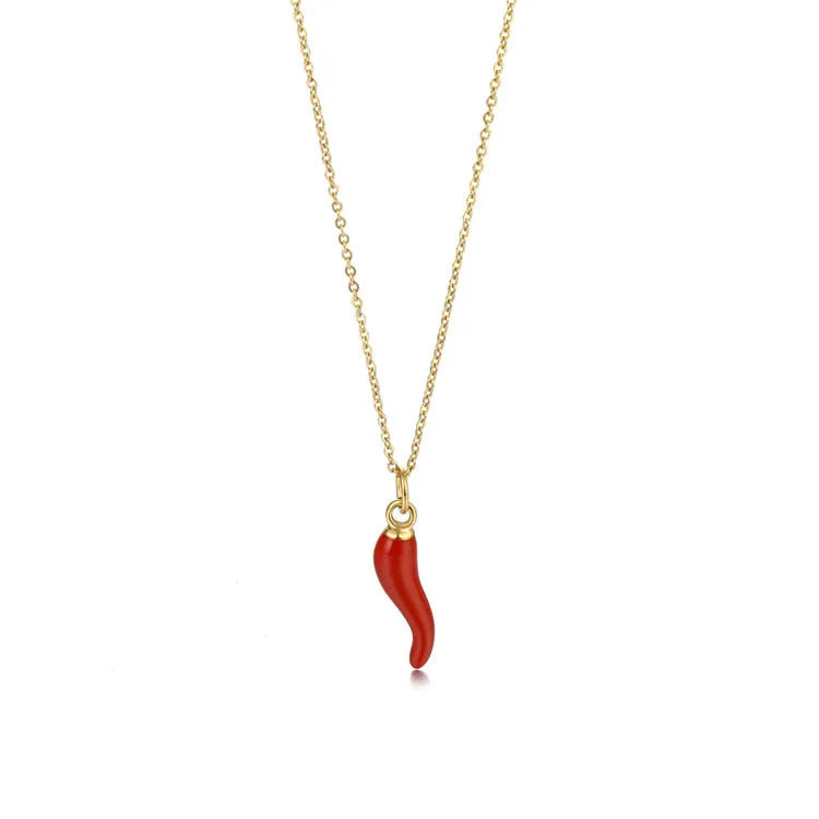 Free samples Wholesale Unique Rainbow Chili Pendant Jewelry Custom Enamel Red Pepper Dangle Charms Necklace For Women