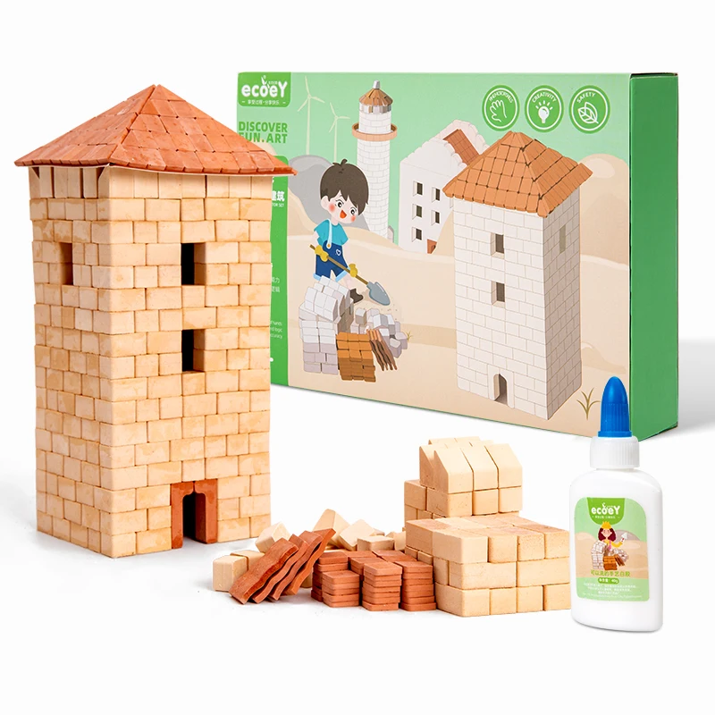 child-friendly and simple diy mini house model child toy-drum tower plaster brick building block architecture toy kit for kid