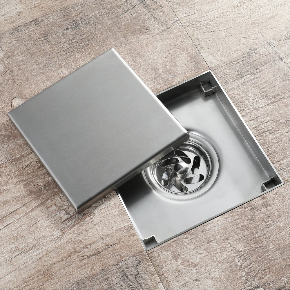 HIDEEP Bathroom Toilet Balcony Anti-odor Drains 15x15cm Square Stainless Steel Brushed Floor Drain