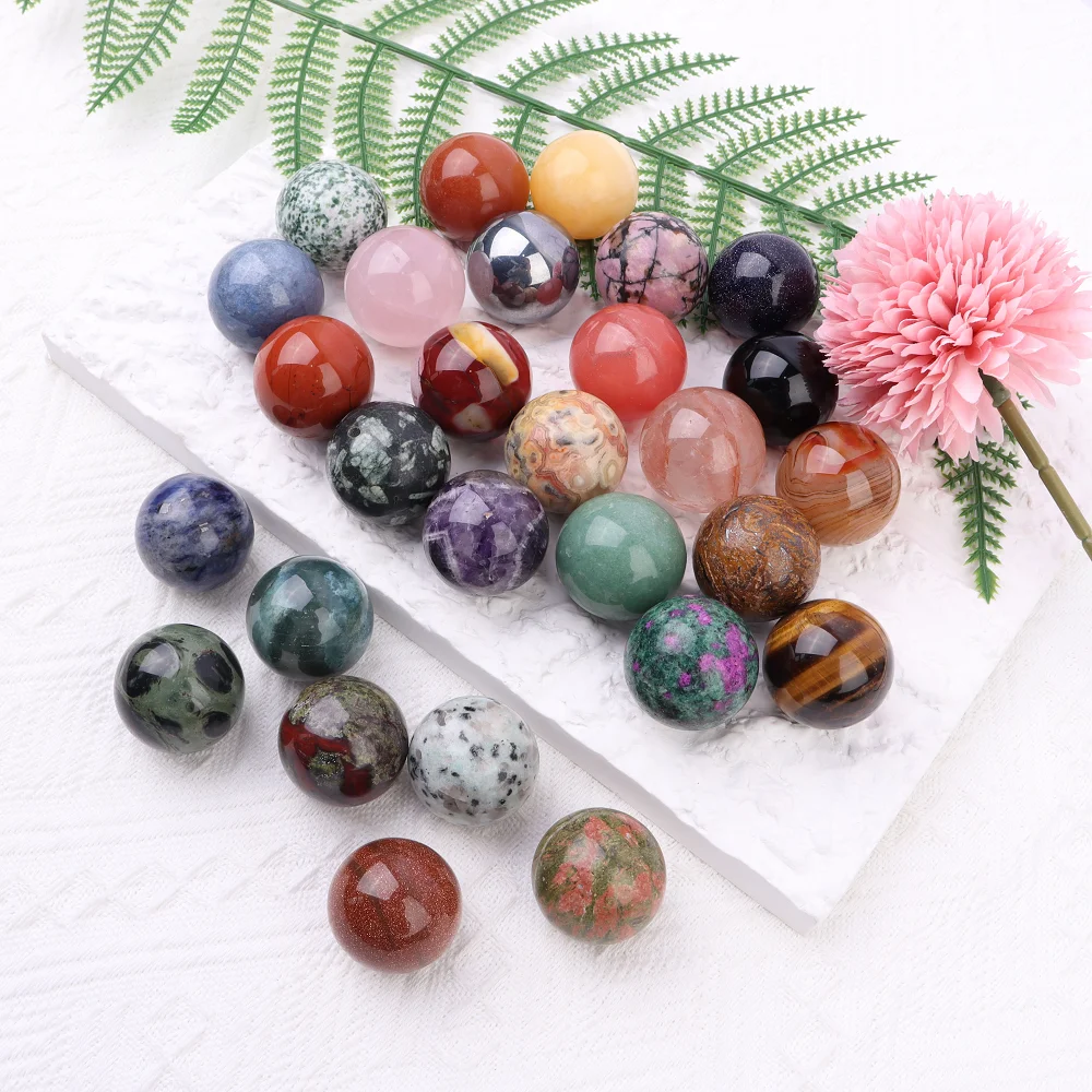 28-30mm Bulk Mixed Natural Gemstones Spiritual Healing Crystals Reiki Wicca Chakra Stones Rose Quartz Sphere For Decoration