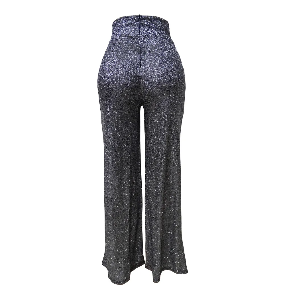 Party Elastic High Rise Sexy Metallic Sequined Pants Women Trousers Wide Leg Pants For Women
