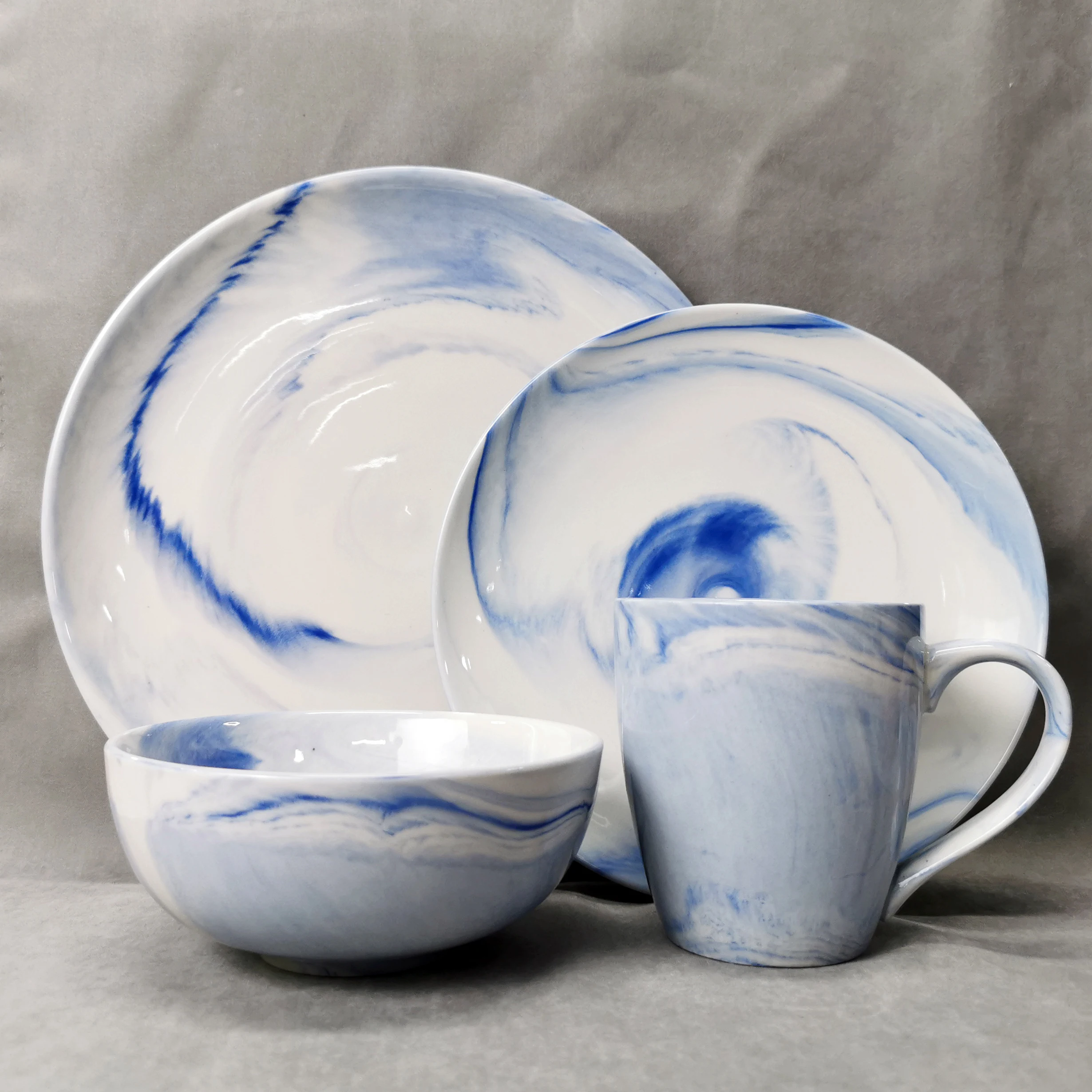  DS01 оптовая продажа 16 шт. 20 синий мраморный вид столовая посуда тонкая костяная Фарфоровая набор керамический фарфор