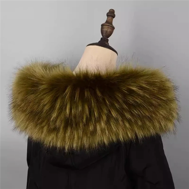 green Detachable Hairy Warm Fur coat Collars