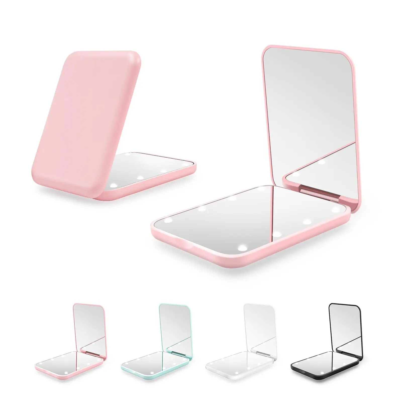 Portable Magnification Light 2-Sided Portable Foldable Handheld Gift Pink LED Small Compact Travel Makeup Mirror