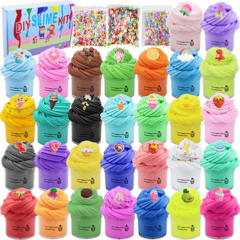 Wholesale colorful Fluffy Floam Slime Scented Stress Relief No Borax DIY Kids slime toy  Decompression venting slime