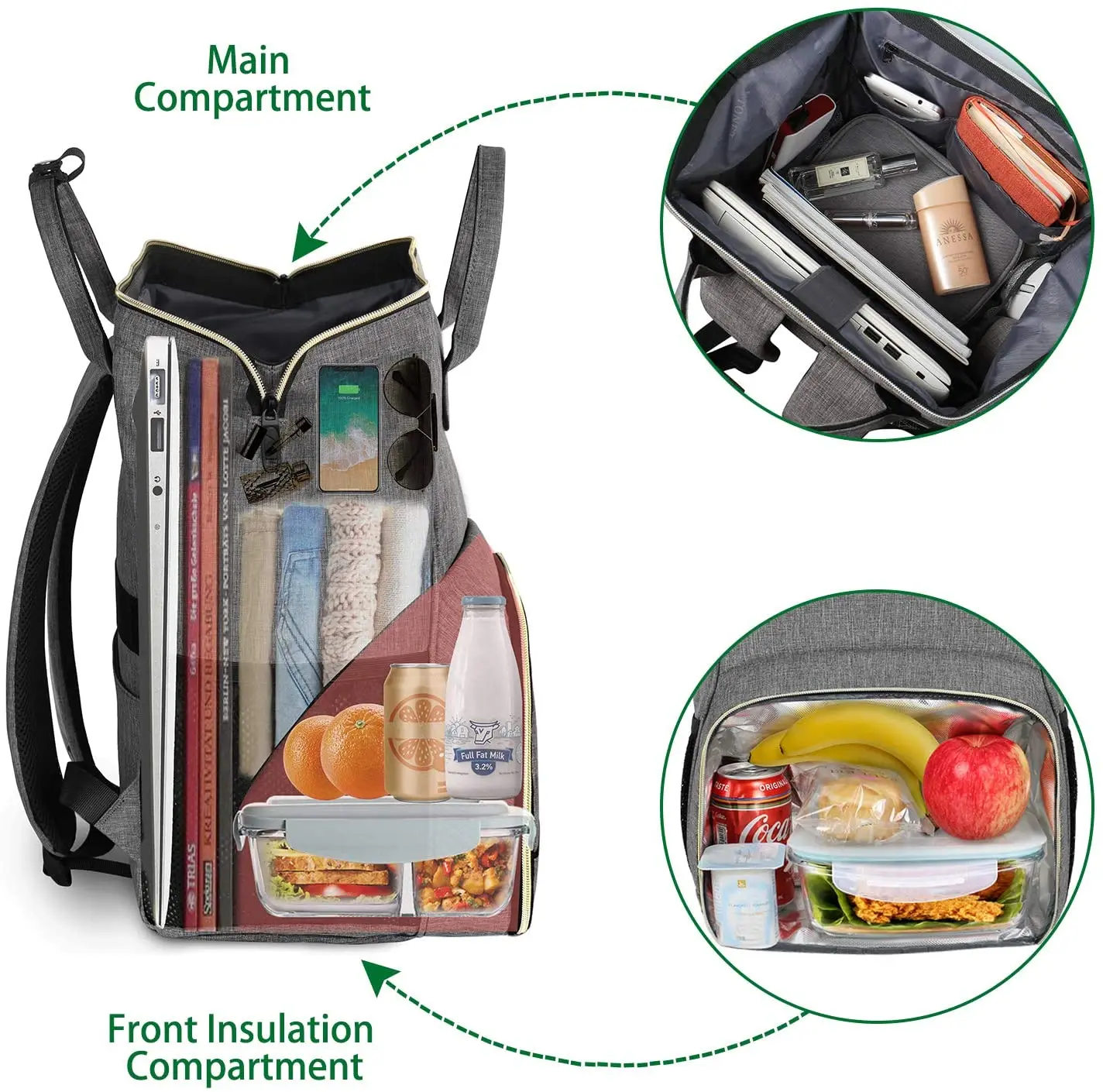 most durable anti theft travel backpack with lunch box and 15.6 inch laptop compartment for women waterproof backpack for men