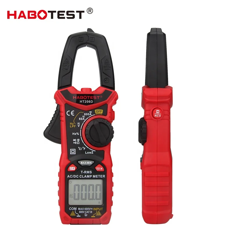 Habotest HT206D Digital Clamp Meter multimeter AC DC 600V 600A Ohm Hz Temperature NCV, LPF, DUTY test pinza amperimetrica tester