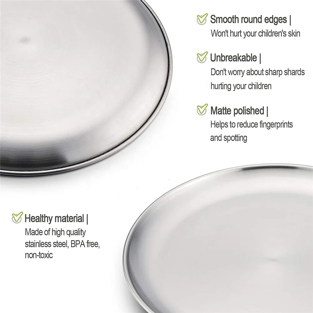  Dishwasher safety Reusable metal stainless steel dinner plates set wholesaleTableware Plates Dishes food