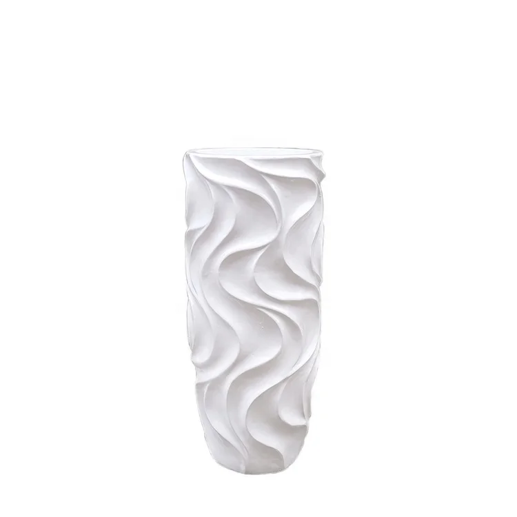  Economical custom design White Wave Design Fiberglass Plant Pot luxury flower decorative