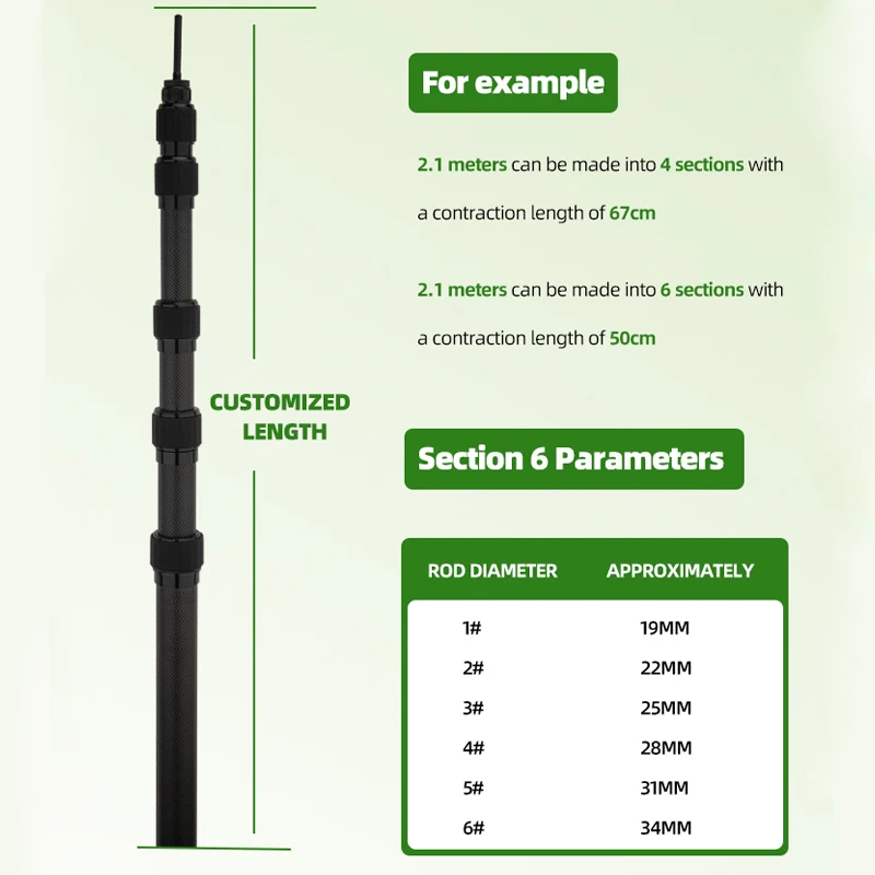 2.6M Plastic Telescopic Tube Connector 3M 5M Carbon Fiber Telescopic Pole