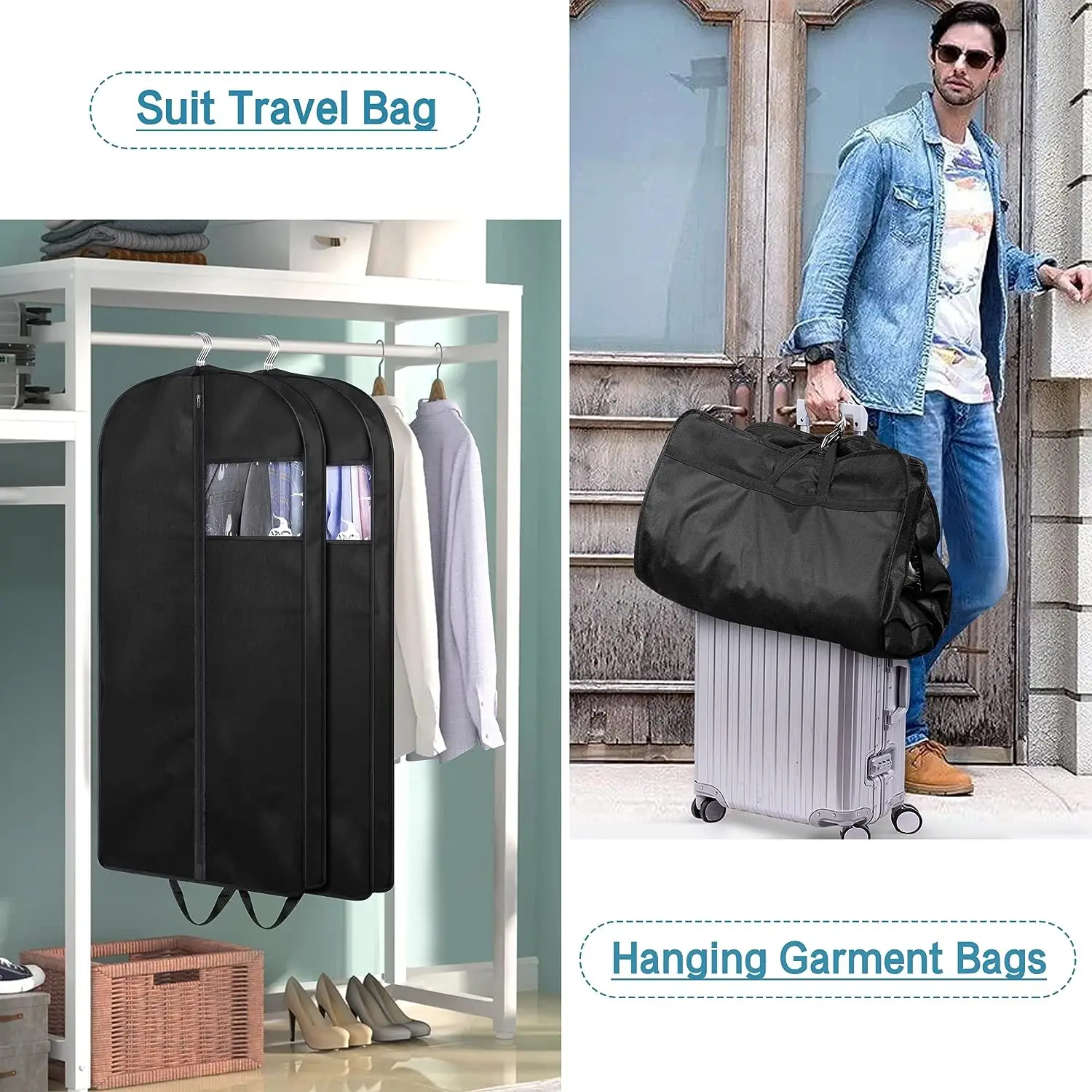 Closet Storage and Travel Suit Bags Gusseted Hanging Garment Bags for Clothes Coats Jackets Shirts 3 Packs
