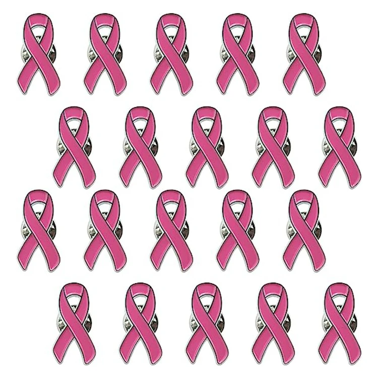 Caring for Women Breast Cancer Products Yellow Pink Ribbon Pin Badge Cancer Awareness Custom Pins Metal Logo Breast Cancer Pin