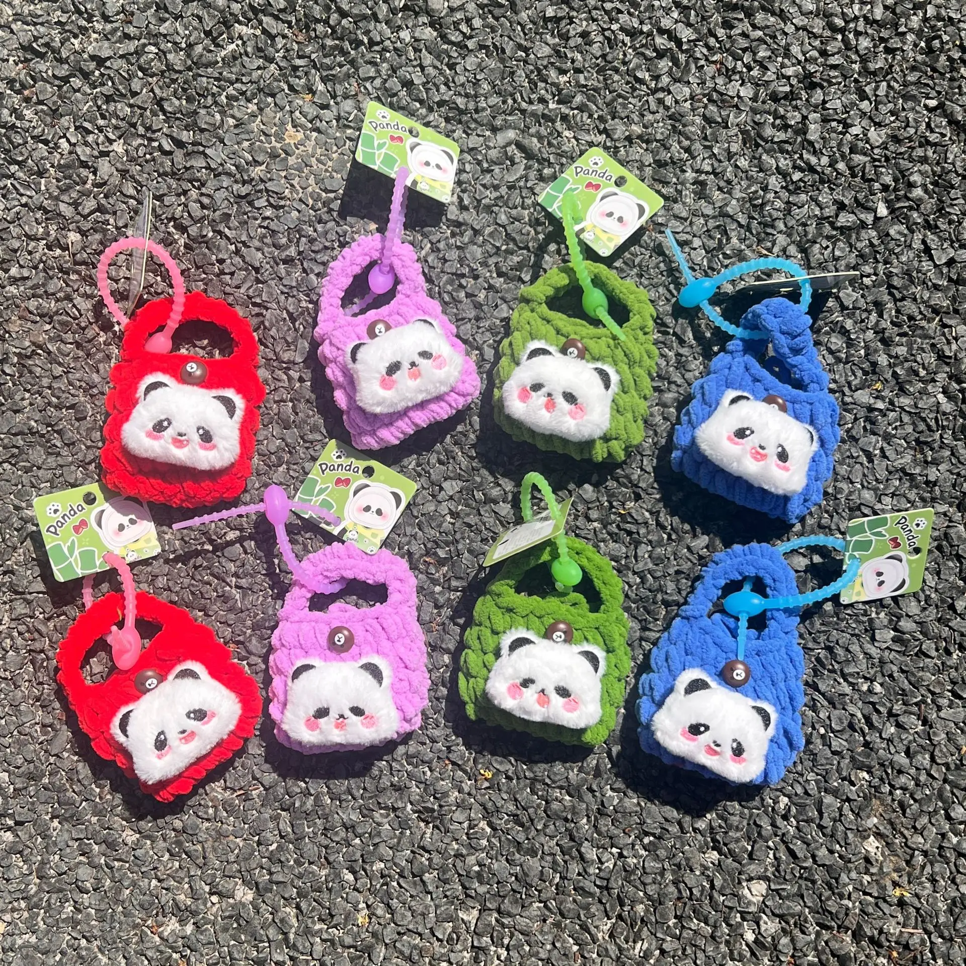 Xiaohongshu Handmade Twist Weaving Mini Satchel Pendant Colorful Creative Bag with Panda Headphone Hot Style Cotton for Girls