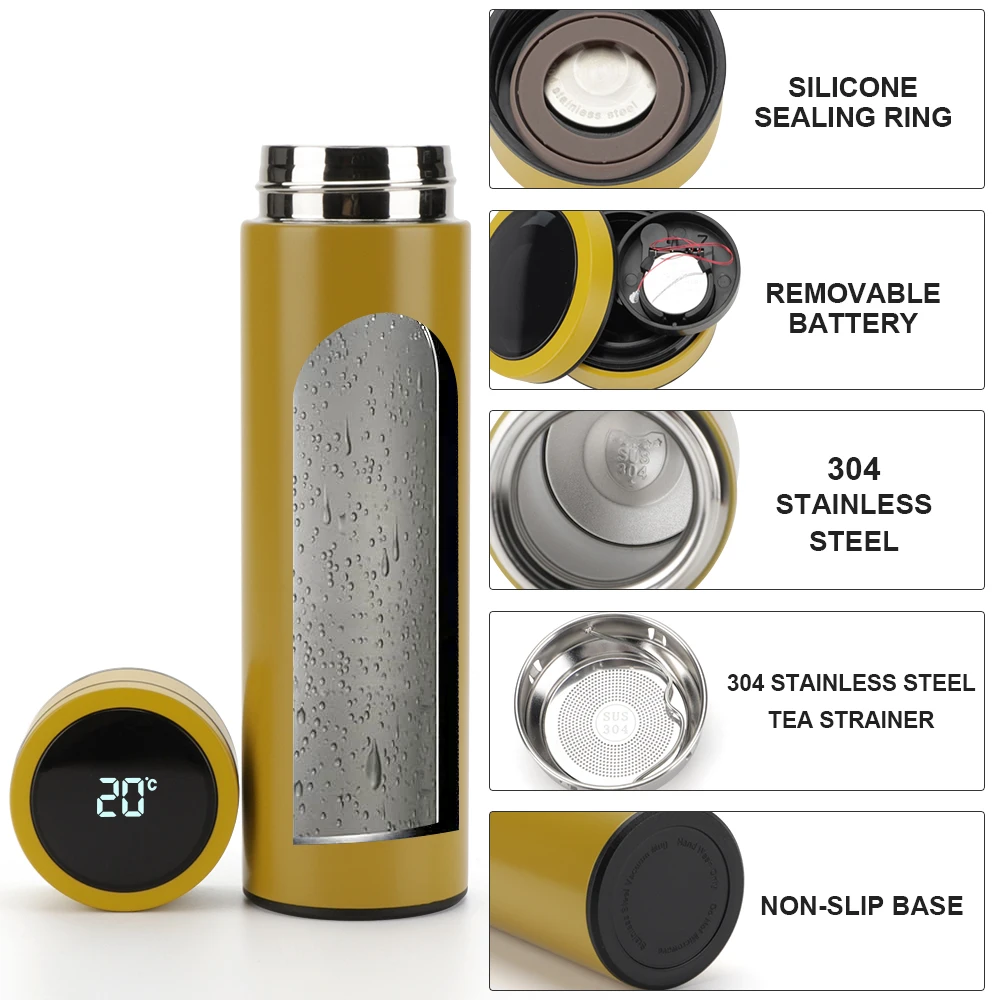 Tea Infuser Bottle Smart Sports thermos  LED Temperature Display Double Wall Vacuum Insulated Water Bottle Batteryreplace the