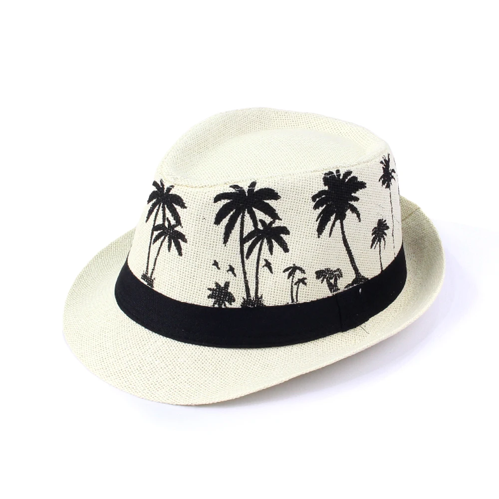 Wholesale Custom Summer Beach Sun Hat  Printed Logo Jazz Cap Panama Straw Hat Travel Sun Cap Panama Fedora Straw Hat Men