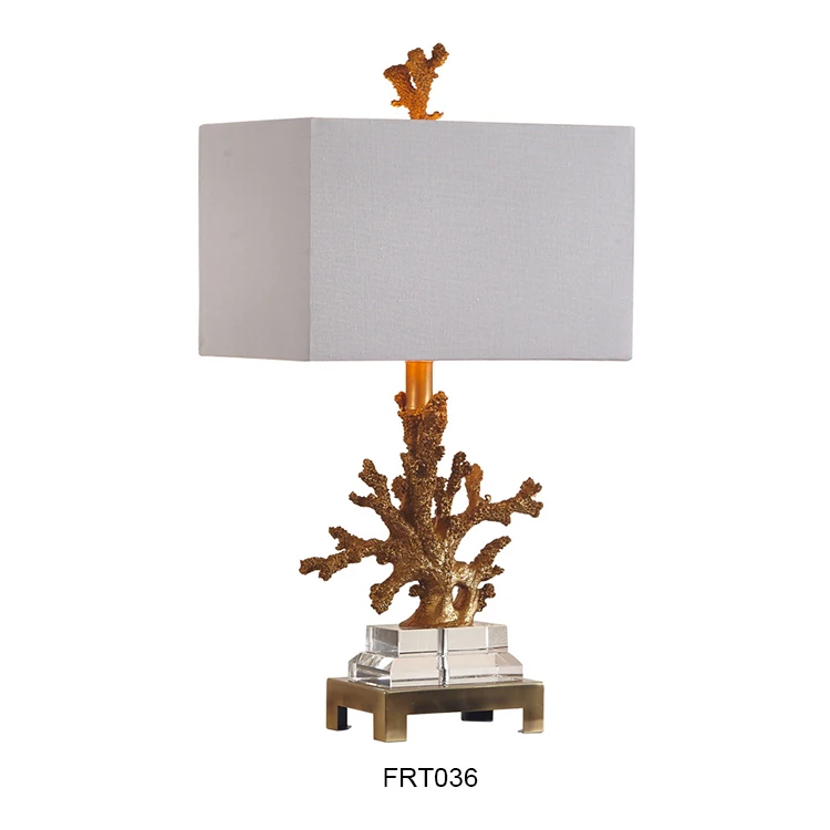 living room bedroom decorative luxury crystal base coastal gold coral bed side hotel table lamps