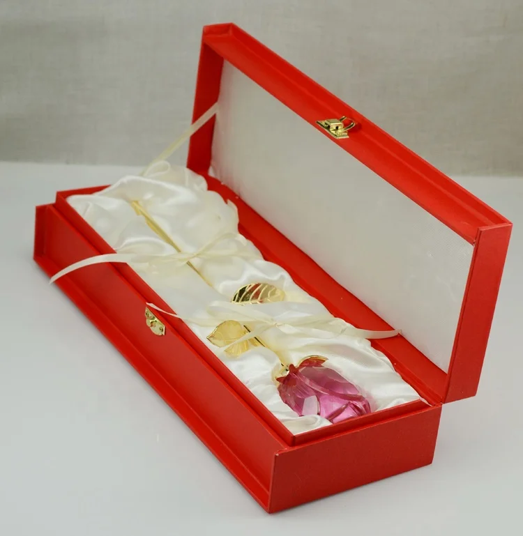 MH-H0123 Beautiful Hot Sale Crystal Rose Flower Gold Stem Bomboniere Crystal Gift Souvenir Crystal Rose For Gifts&&wedding