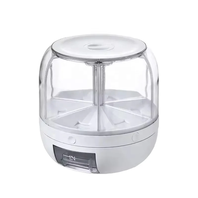 6-Compartment Swivel Food Dispenser 360 Degree Rotatable Moisture-Proof Plastic Kitchen Rice Container PP Grain Storage Bin