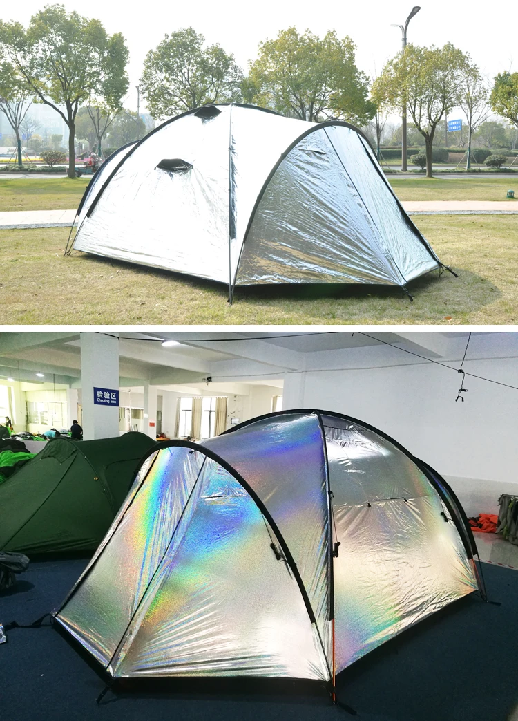 Sunlight Proof Sunshine Proof Silver Film Laminated Privacy 3-4 Person Extended Dome Tent Double Wall Camping with Vestibule