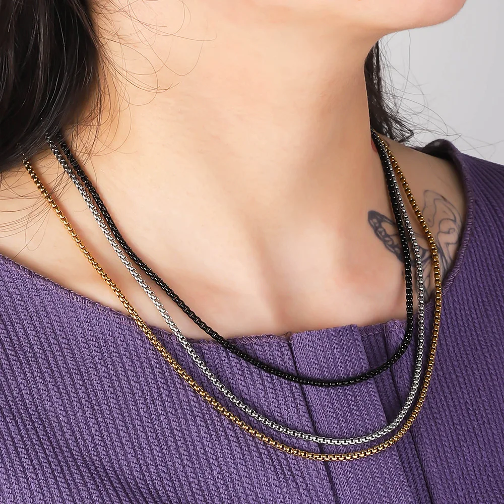 Stainless Steel 18k Gold Necklace Titanium Steel Square Pearl Necklace Thick Chain Corn Chain For Men