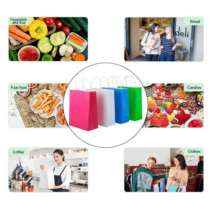 Recycled Custom Size Package Logo Printed Paper Handle White And Brown Shopping Kraft Paper Bags