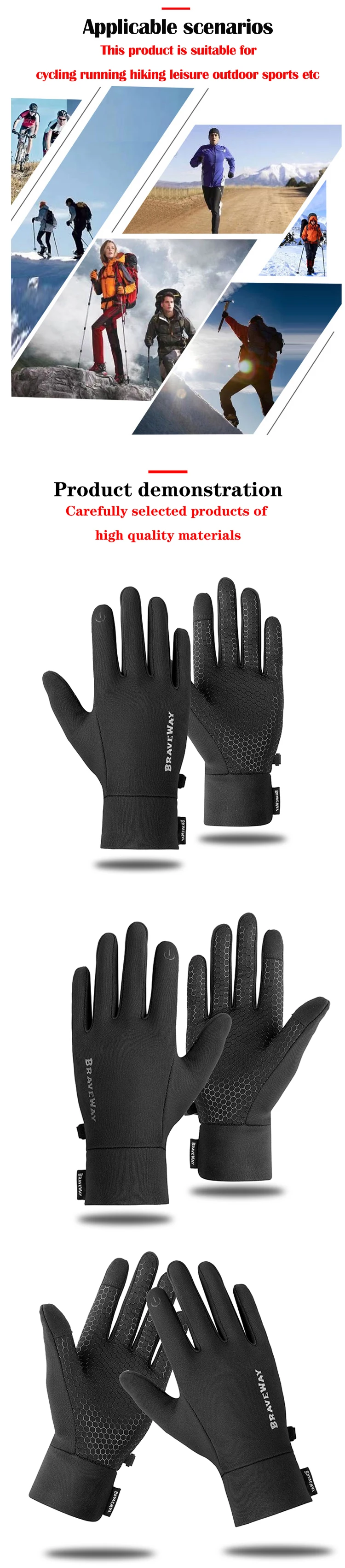Manufacturer wholesale running cycling and hiking touch screen silicone anti slip and thermal insulation gloves