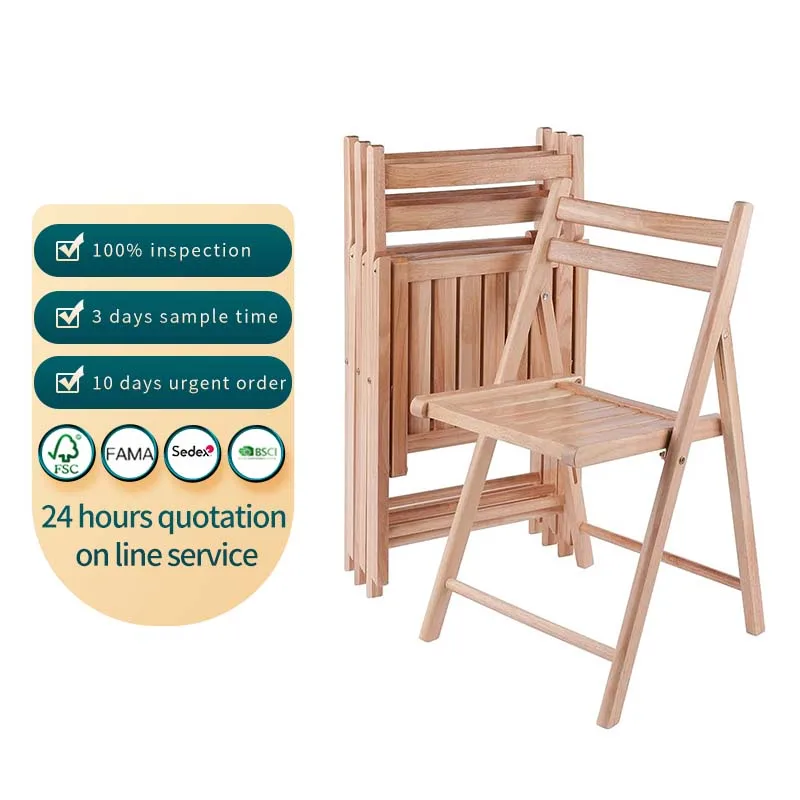 Set of 4 Folk Art Wood Folding Chairs Natural Finish Pine with Polished Technique for Parents-Love Theme