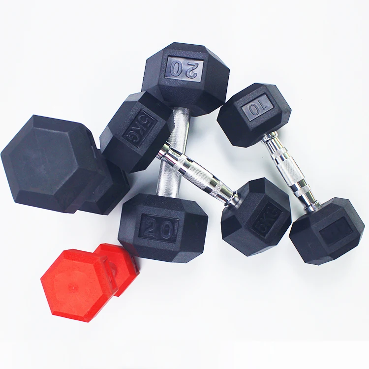 Shandong Dongshang Commerical Fitness Gym Free Weights Black Rubber Hex Dumbbell Set