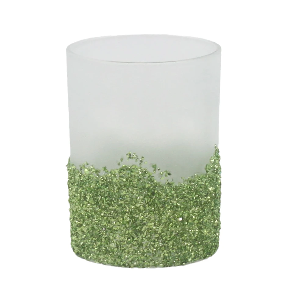 Candle Jar Empty Glass Candle Holders Green Wholesale Colorful Frosted Cylinder Decorated with Colored Plastic Debris