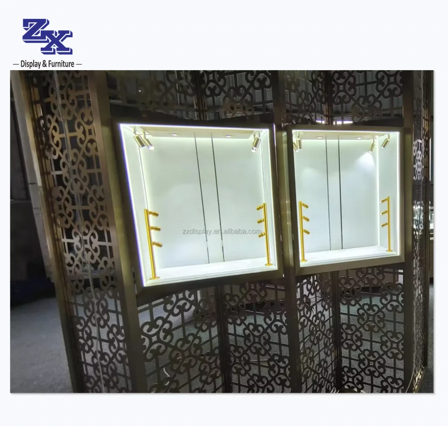 Популярный дизайн светодиодная витрина на стену стеклянный шкаф для ювелирного магазина