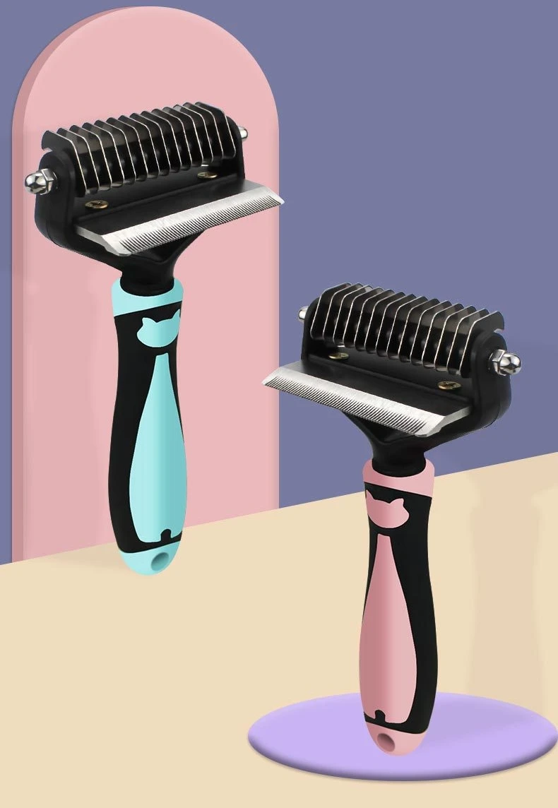OEM Cepillo de aseo para mascotas  pet Grooming Brush 2 in 1 Knot open Comb Pet Hair Dematting Deshedding Rake Comb