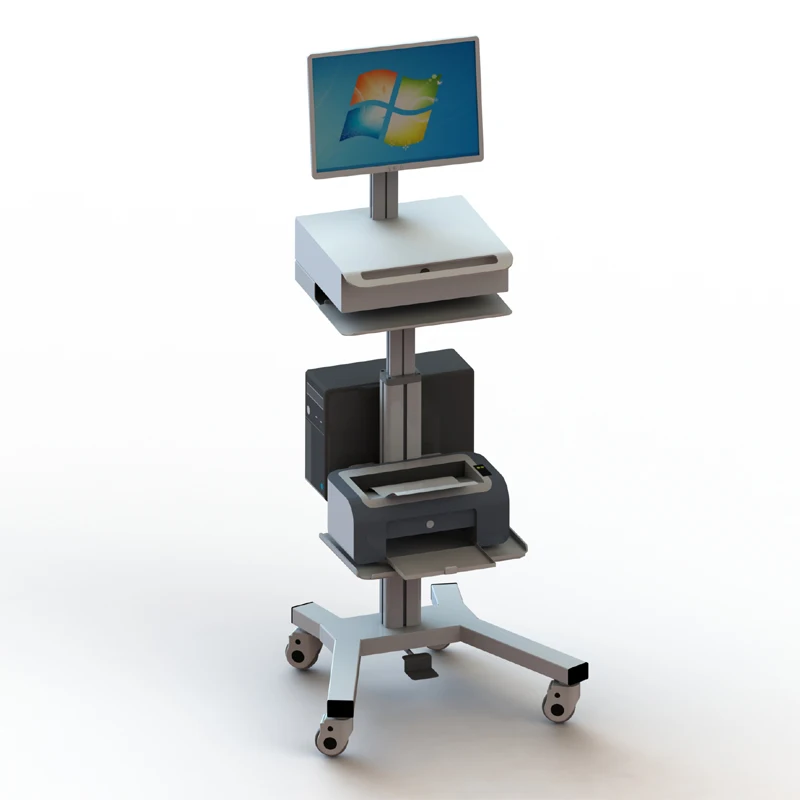 Pneumatic height adjustment hospital medical mobile computer workstation  tablet cart with monitor mount