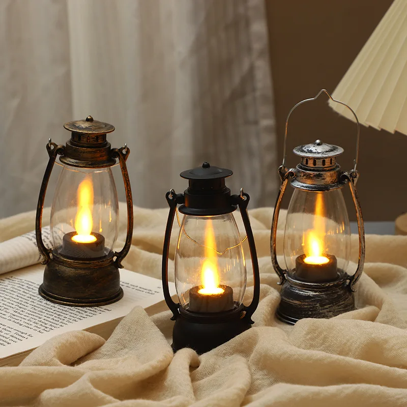 LED Retro Outdoor Camping Kerosene Lamp Portable Lantern Oil Lamp Style Vintage Photo Props Outdoor Camping Lights Night light