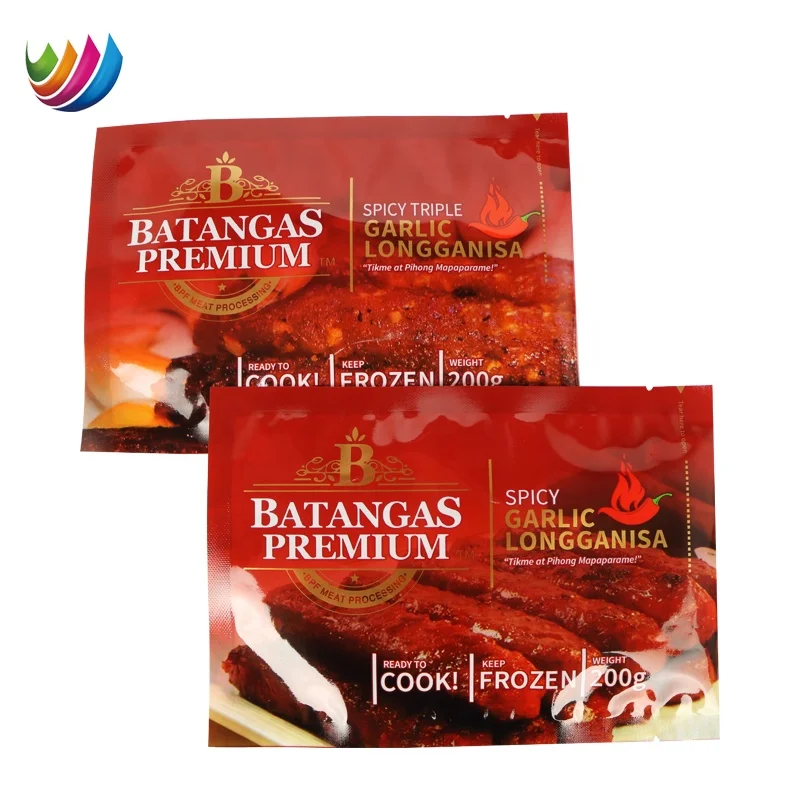 Custom printing nylon flat sealing pouch frozen food spicy retort meat packaging bag