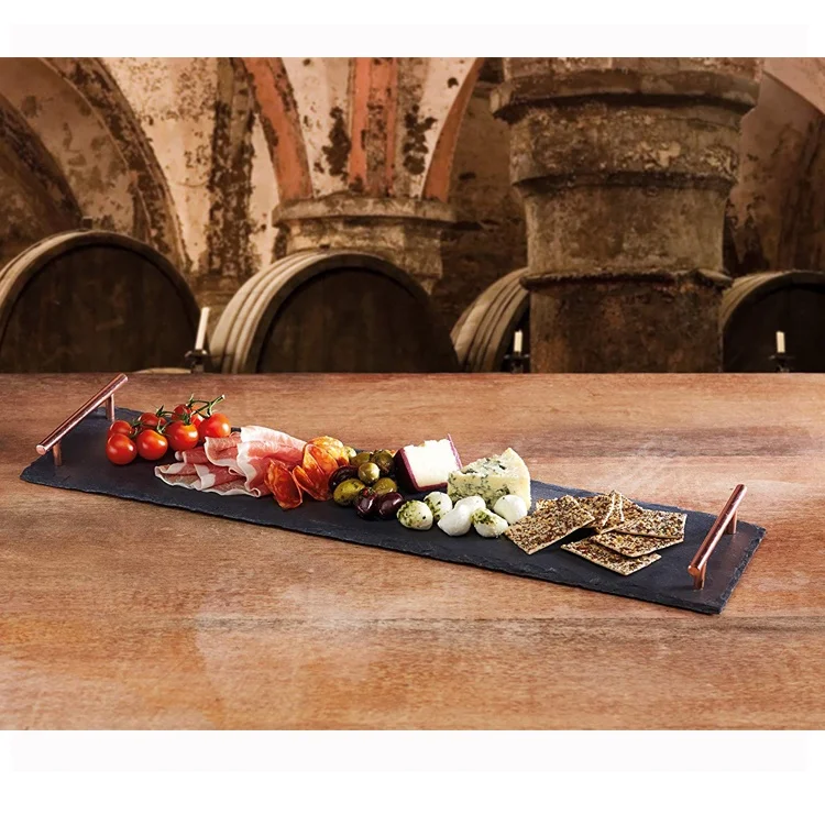 60*15cm export slate cheese board with metal handle serving tray