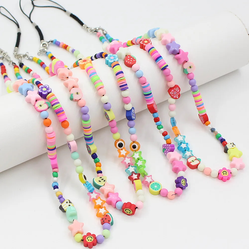 Wholesale Direct Selling Fashion Beaded Mobile Phone Charm Cool Color Phone Chain Strap Accessories For Women DIY
