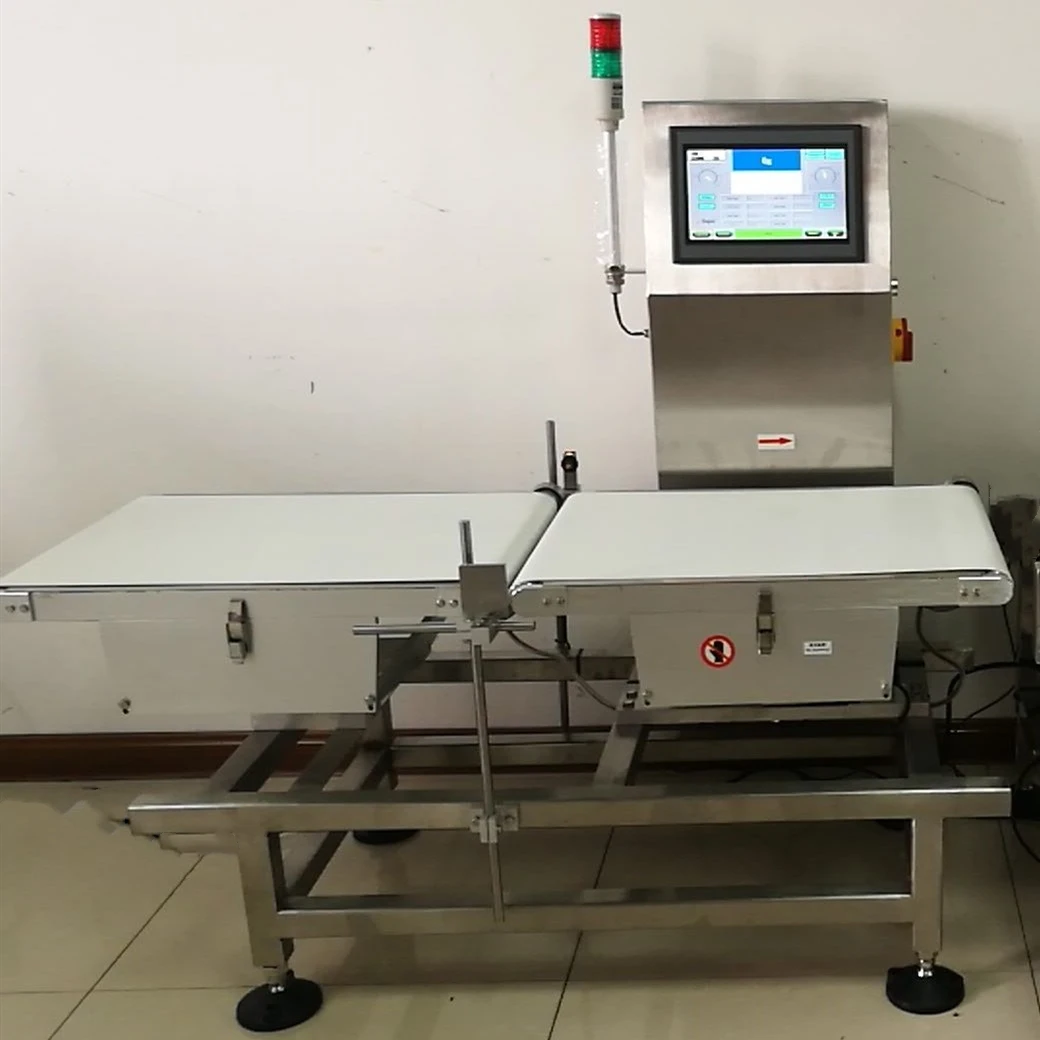 Heavy duty check weigher with rejector system for tray package frozen shrimp